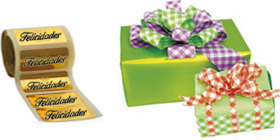 papel de regalo, cintas y etiquetas